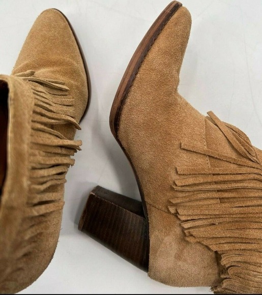 MNG Mango Womens Size 38 Boho Style Fringe Suede Slip-On Ankle Booties Tan Brown - Picture 8 of 11